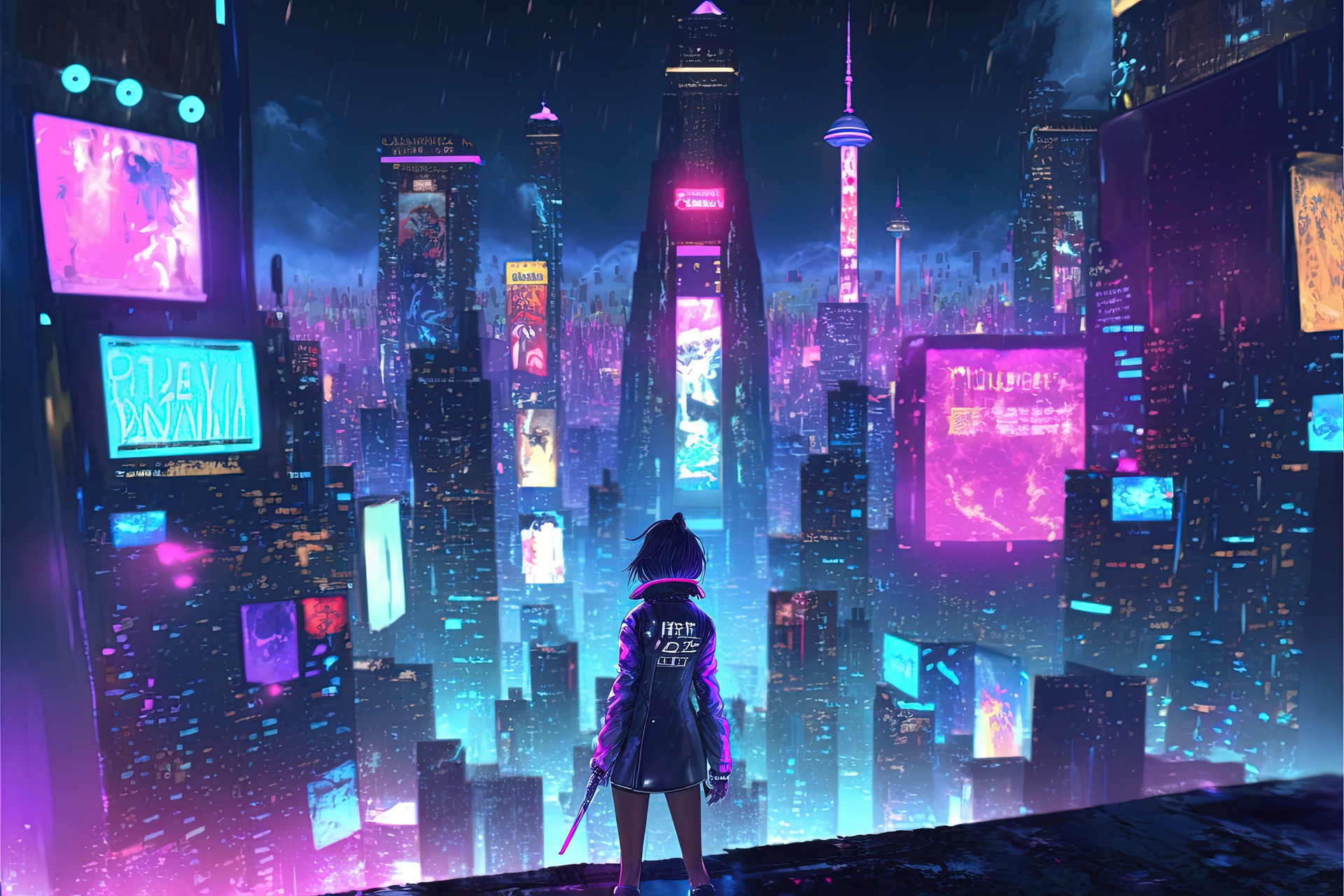 Cyberpunk-Stadt mit Neonlichtern | Minecraft Server
