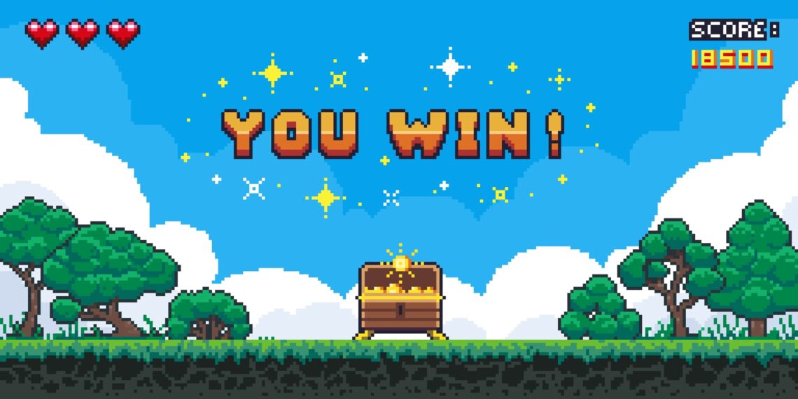 Pixelart Siegesmeldung mit Truhe | Minecraft Server