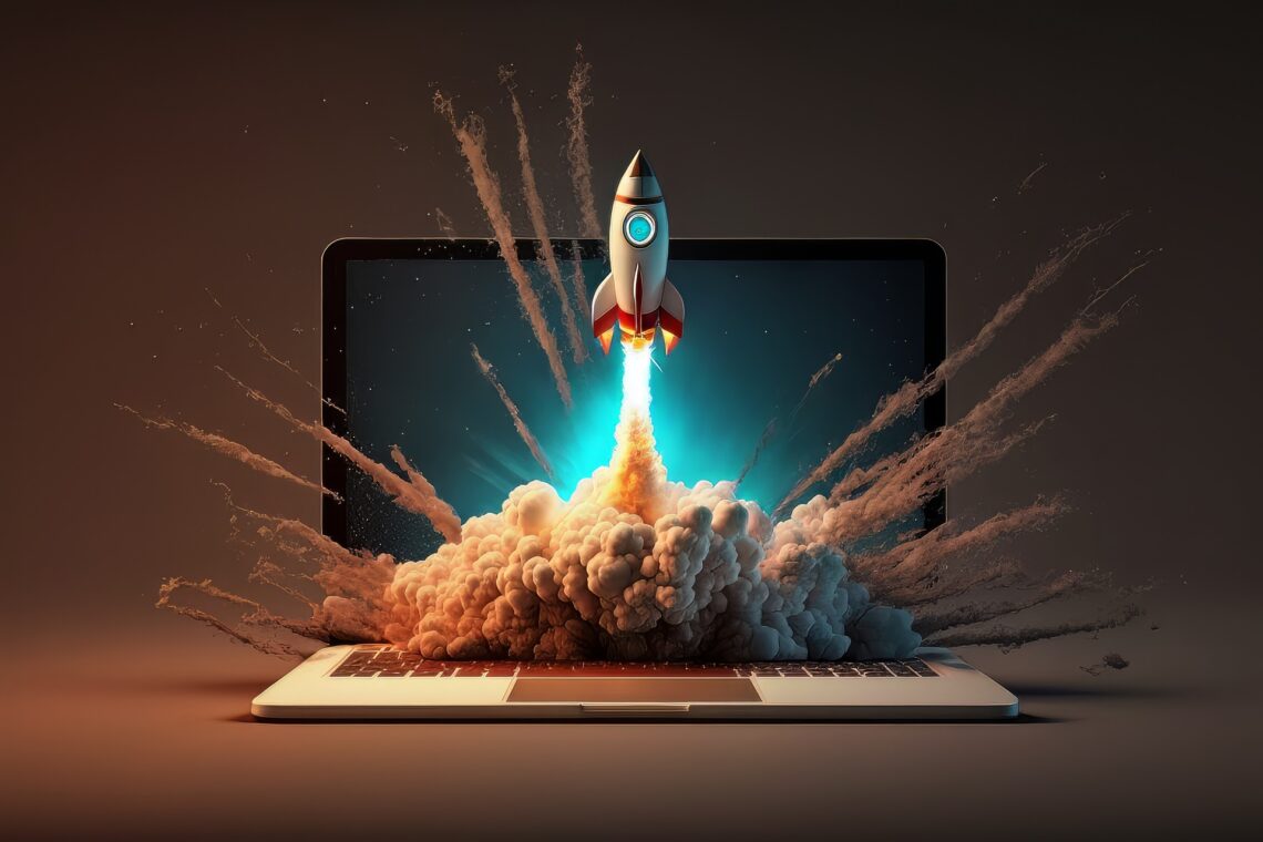 Raketenstart aus Laptop | Amazon Agentur