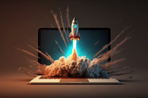 Raketenstart aus Laptop | Amazon Agentur