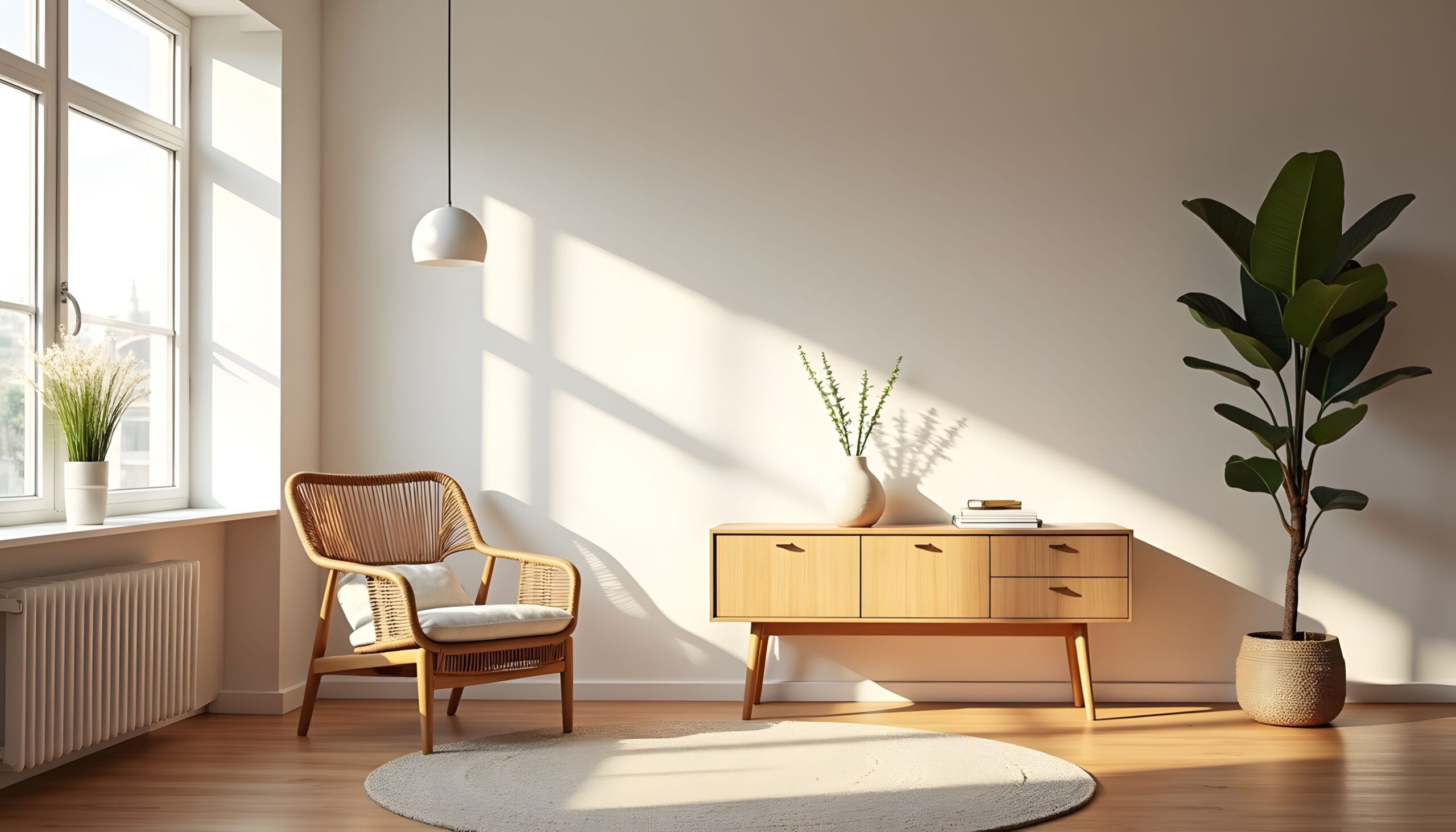 Helles Wohnzimmer mit moderner Einrichtung  