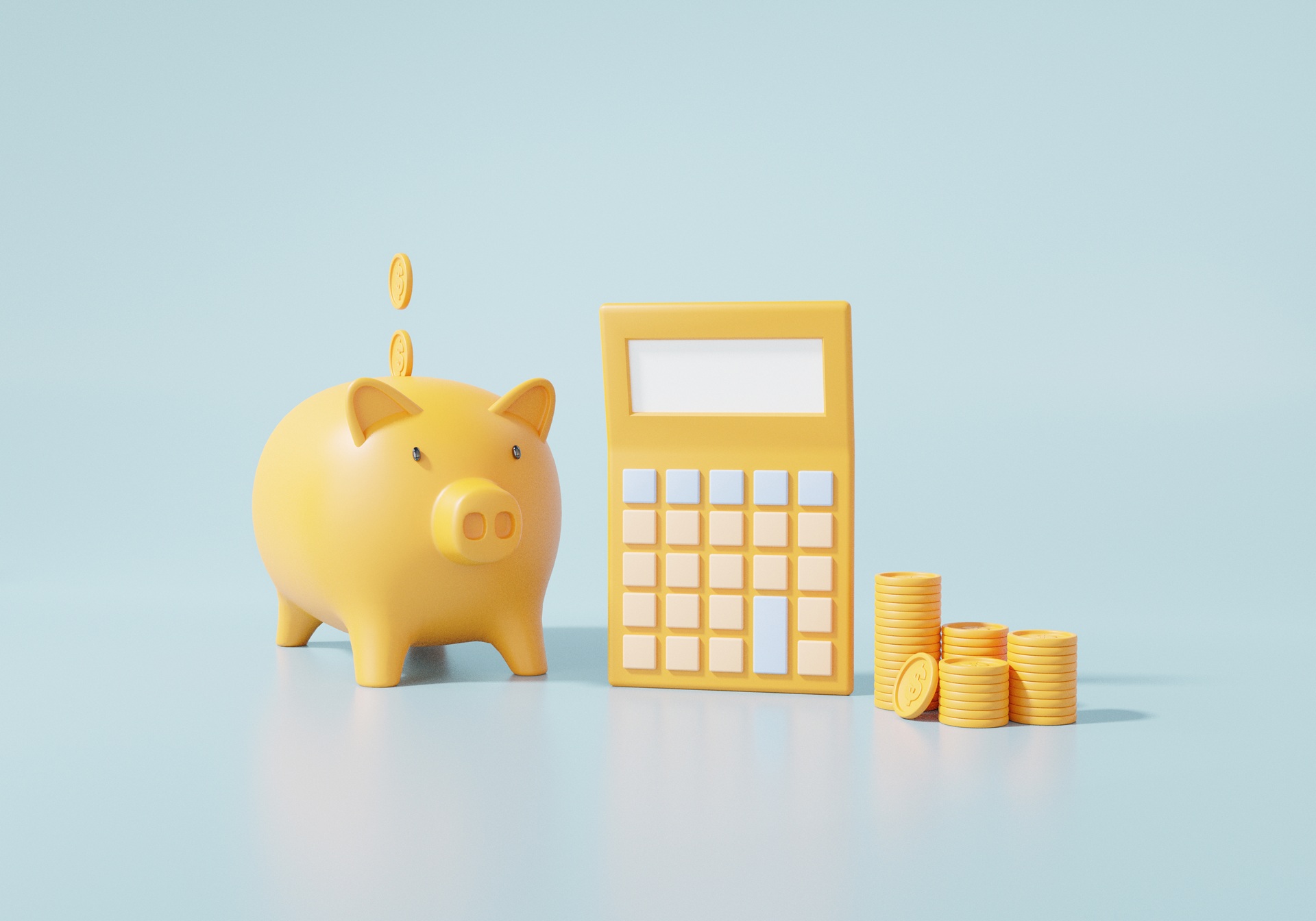 Gelbes Sparschwein mit Taschenrechner und Münzen | Heizölpreise Berlin